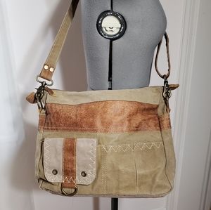 Myra Upcycled Tan Canvas Boho Bag Crossbody